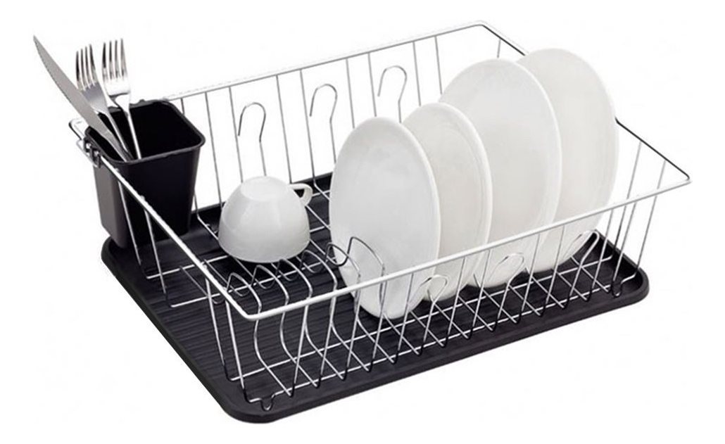 Escurridor De Platos Cromado Con Bandeja Secaplatos - Imagen 2
