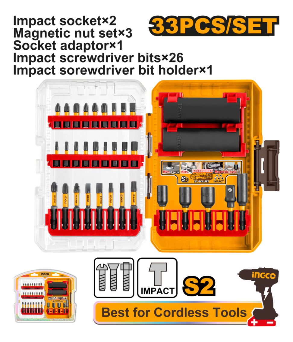 Set 33 Piezas Puntas Y Dados Para Impacto Ingco Akdl63306 - Imagen 3