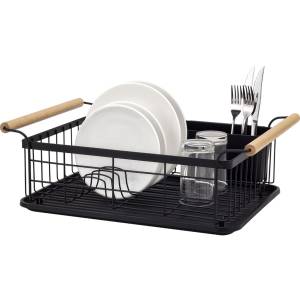 Escurridor Secaplato Metal Con Asas Madera Negro 47x30x16cm