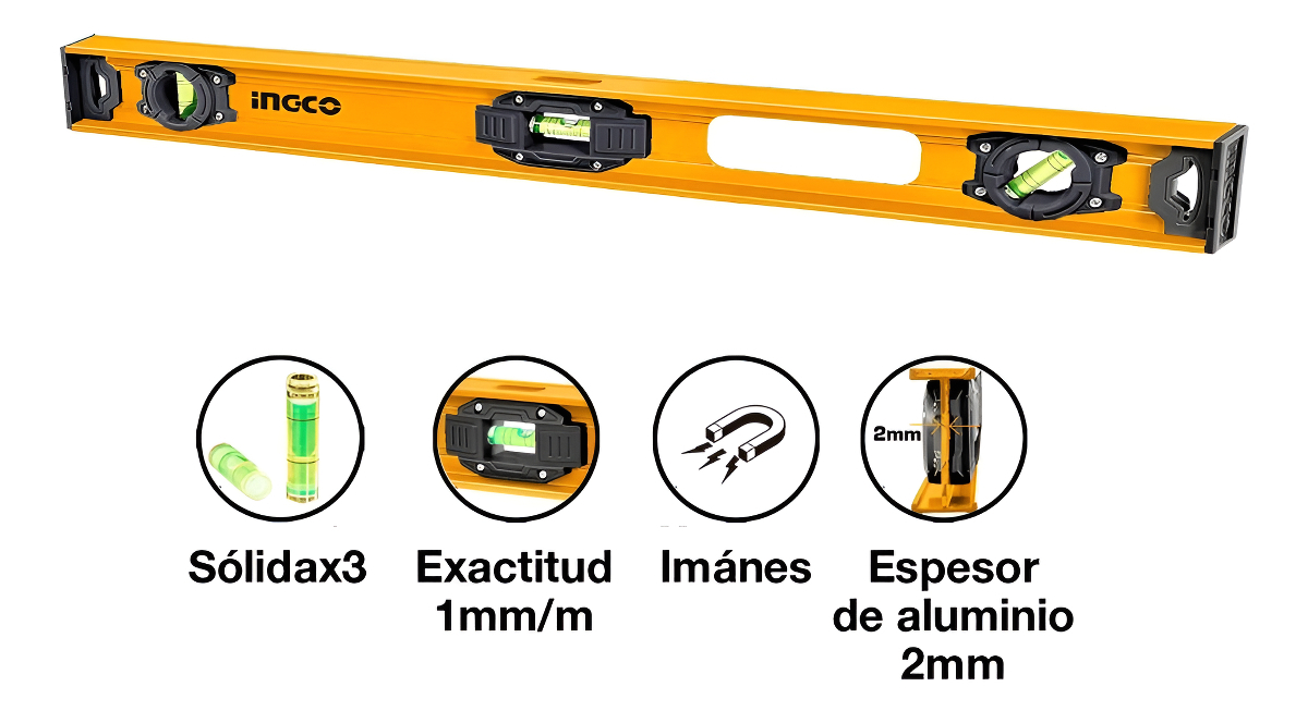 Nivel Burbuja 60cm Aluminio Imantado Ingco Hsl28060 - Imagen 2