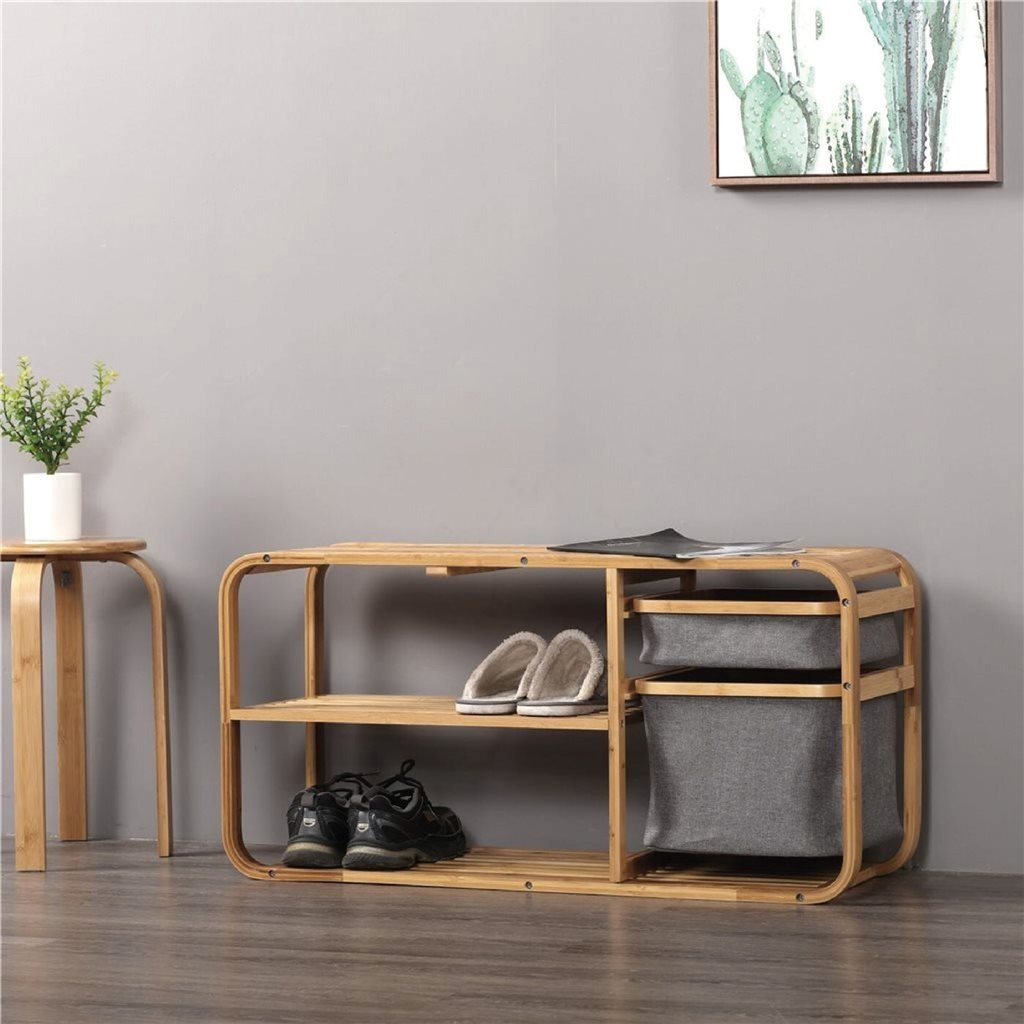 Banco Taburete Con Almacenaje Organizador Bambu 90x30x44cms - Imagen 2