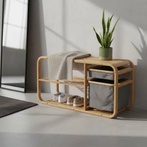 Banco Taburete Con Almacenaje Organizador Bambu 90x30x44cms