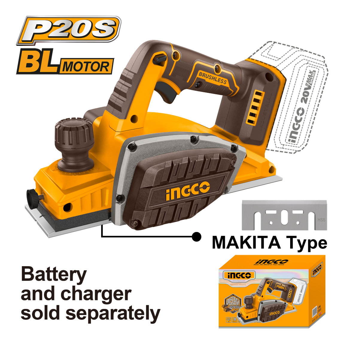 Cepillo Garlopa Carpintero 20v 14000rpm Ingco Crli20401 - Imagen 3