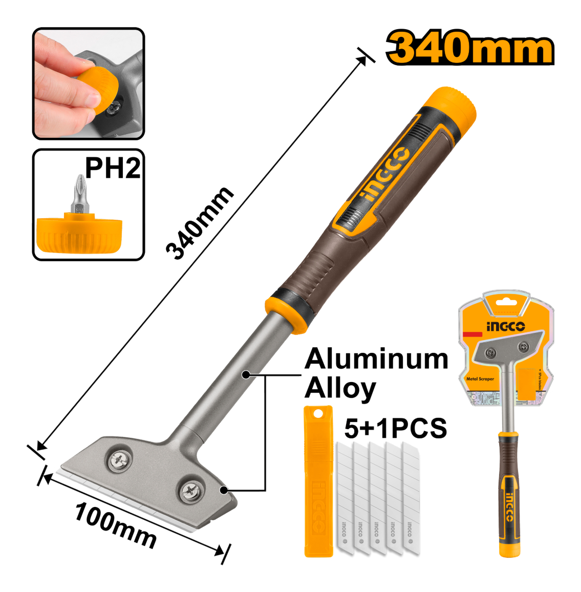Escareador Metálico 340mm C/6 Hojas Sk5 Ingco Hgs3088 - Imagen 3
