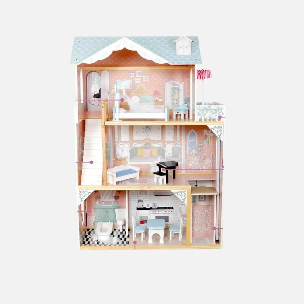 Casa De Muñecas En Madera Con Muebles - Imagen 2