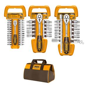 Set 57 Piezas Crique Y Dados Cr-v 1/4 3/8 1/2 C Bolso Ingco