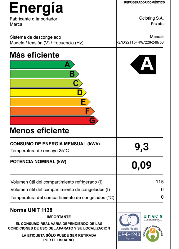 Frigobar Enxuta Renx22115fhw Capacidad 115l Frío Húmedo - Imagen 3