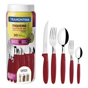 Juego De Cubiertos Con Mango Rojo Tramontina Ipanema 30 Pzas