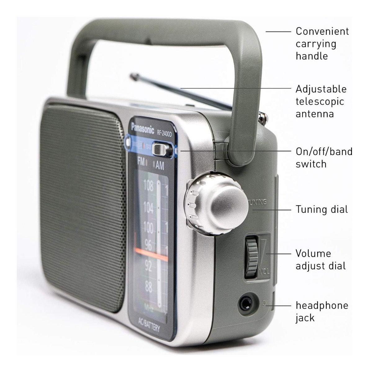 Radio Panasonic Am Fm Corriente 220 V. O Pilas Color Platead - Imagen 3