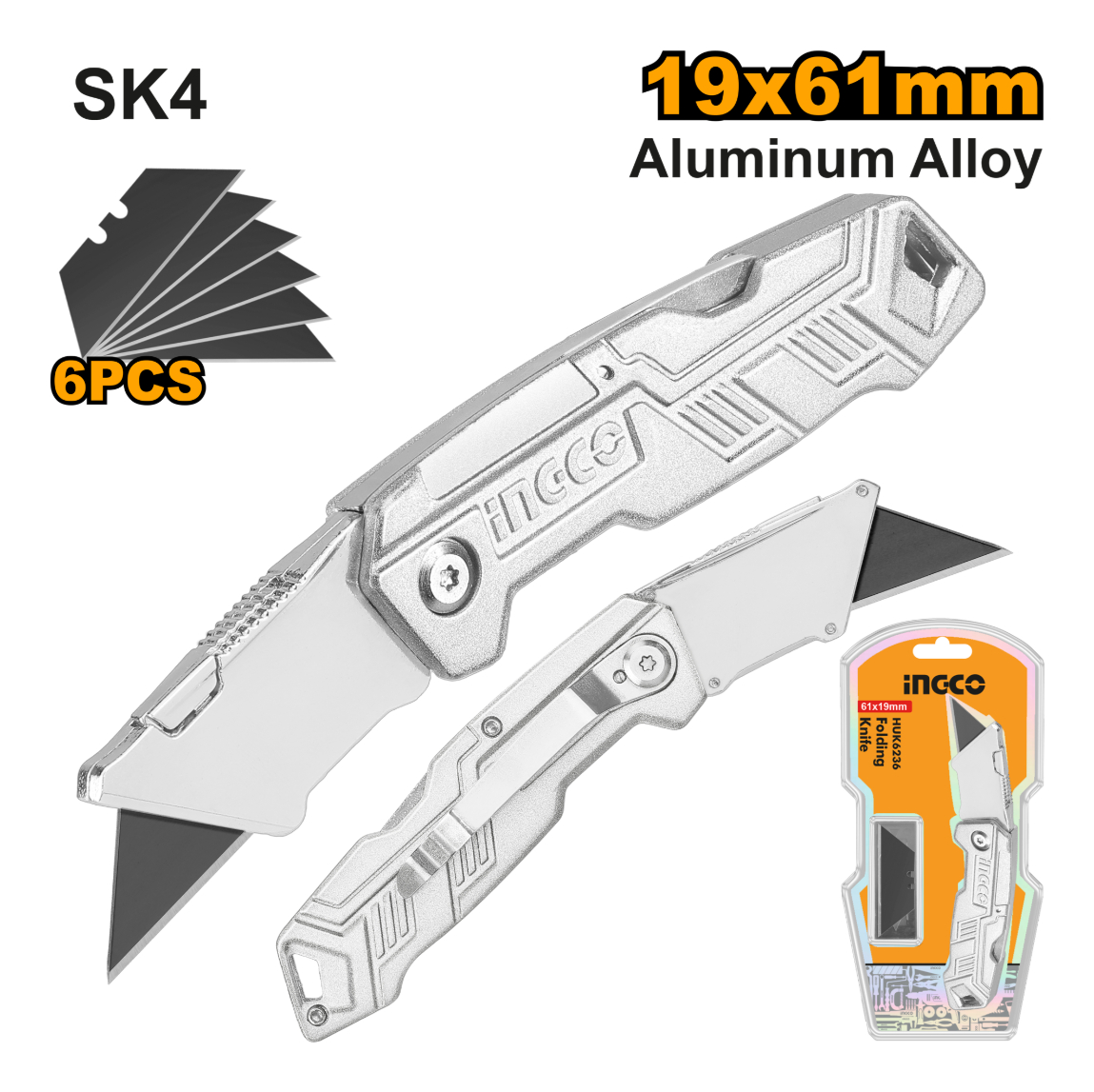 Trincheta De Aluminio Plegable Ingco Huk6236 C/5 Hojas - Imagen 3