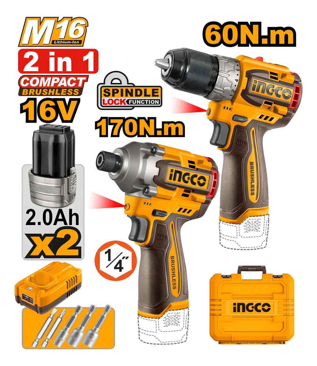 Kit Taladro Atornillador 16v+ Atornillador Impacto A Bateria - Imagen 3