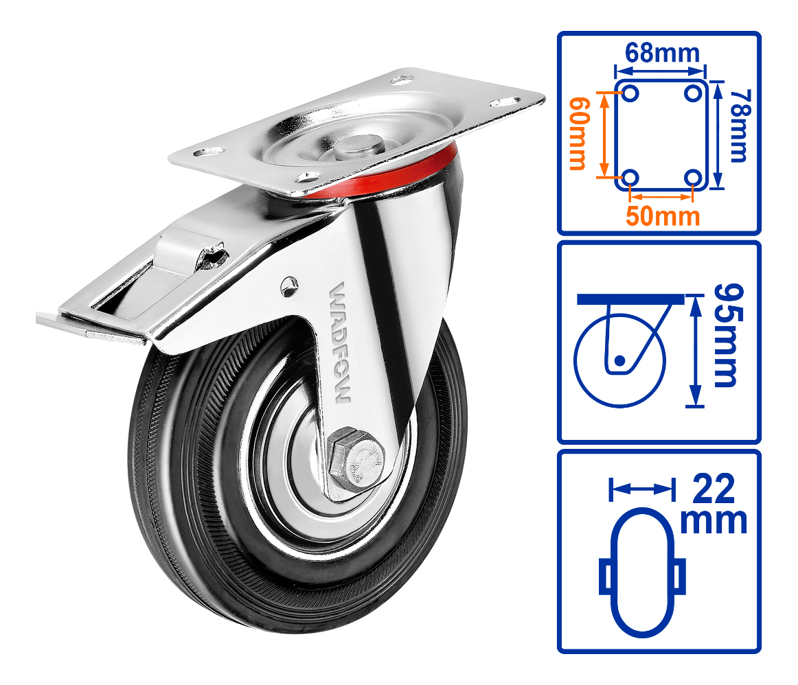 Rueda Metal/goma Giratoria Con Freno 3 Wadfow Wjl3333 - Imagen 3