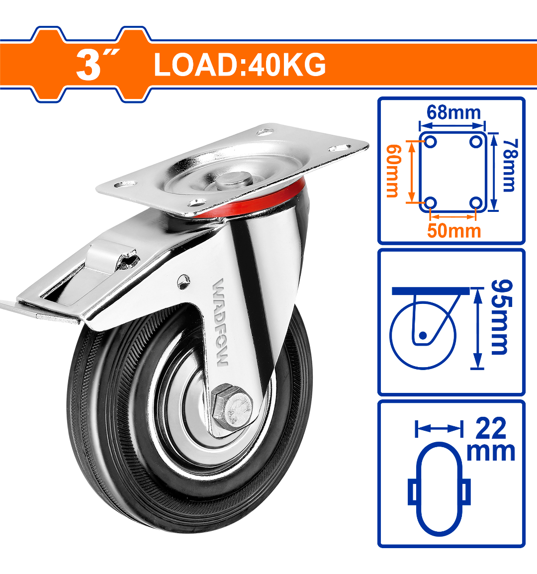 Rueda Metal/goma Giratoria Con Freno 3 Wadfow Wjl3333 - Imagen 2