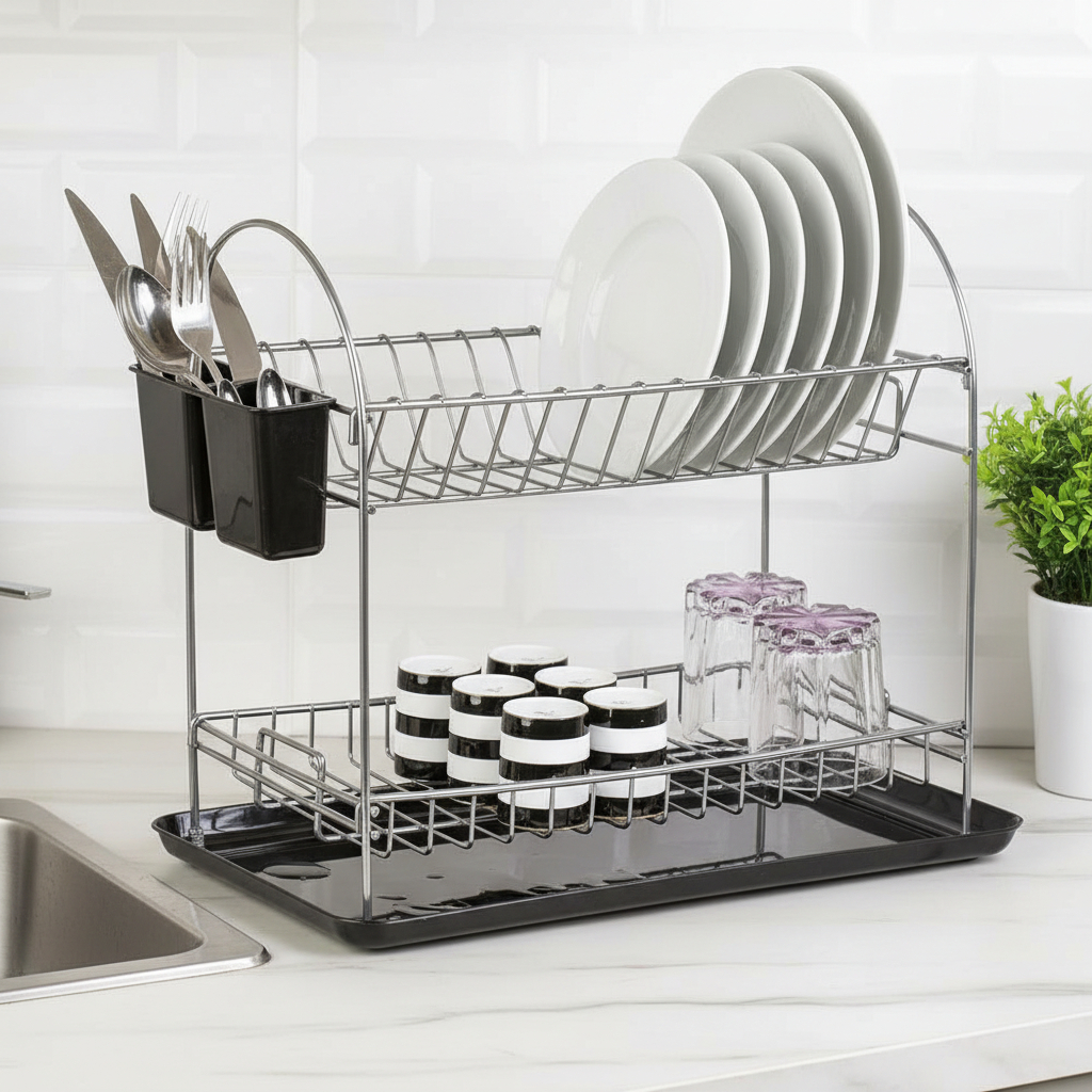 Escurridor Doble Con Bandeja 46x28x40cm Cromado - Imagen 3