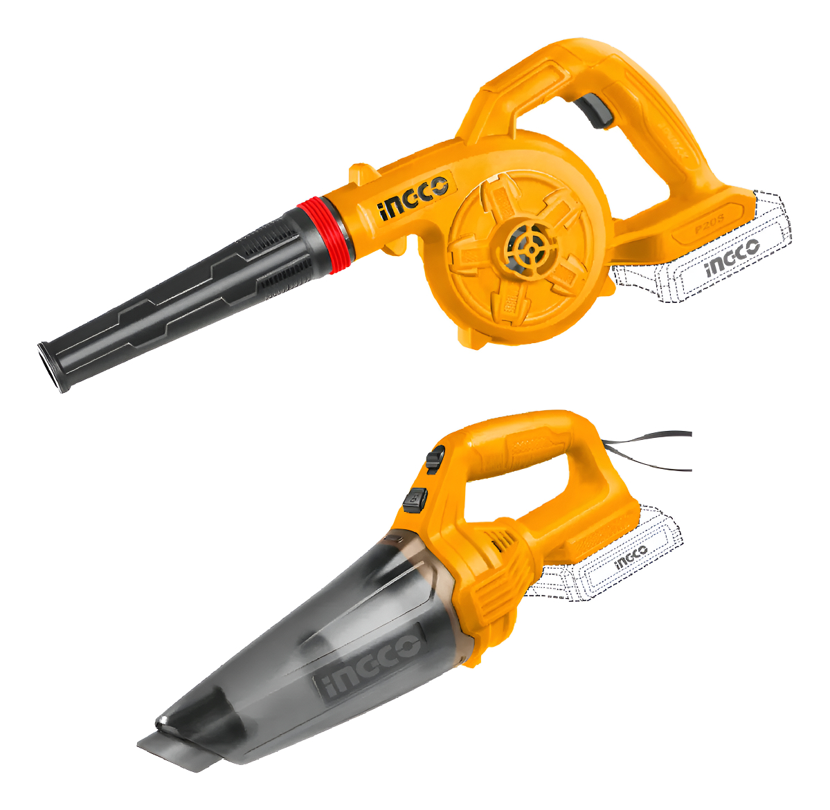 Kit Sopladora + Aspiradora Bateria Ingco 0.5lts + Accesorios