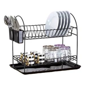 Escurridor Doble Con Bandeja 46x28x40cm Cromado Negro