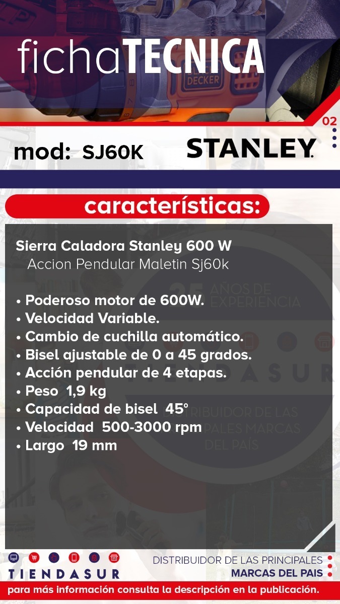 Sierra Caladora Stanley 600w Velocidad Variable Con MaletÃn - Imagen 6