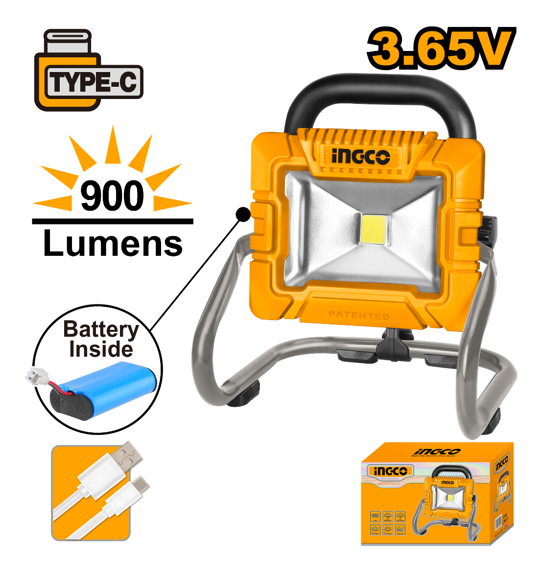 Foco Reflector Portatil Recargable 500/900lm Ingco Hrlf4415 - Imagen 3