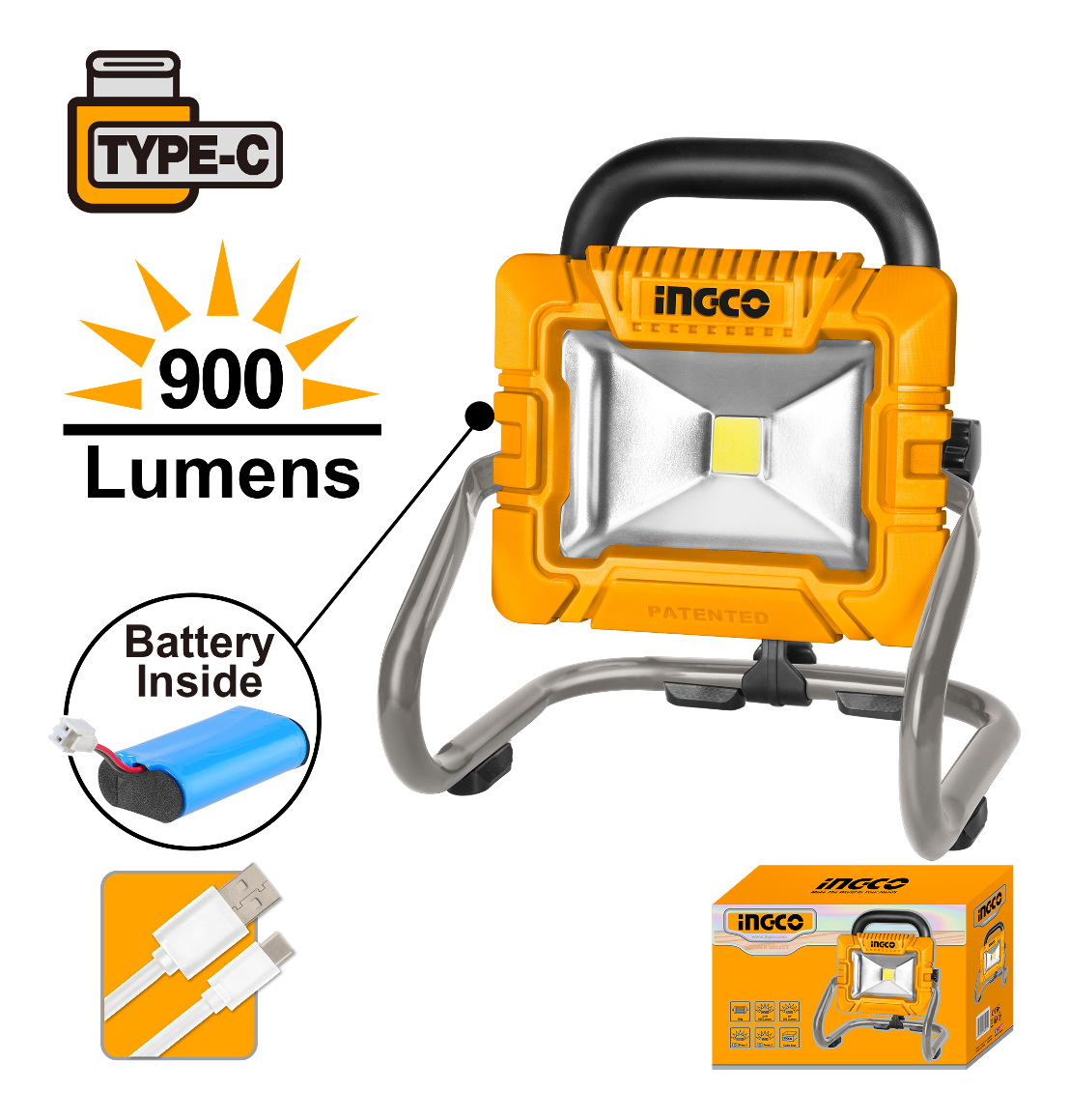 Foco Reflector Portatil Recargable 500/900lm Ingco Hrlf4415 - Imagen 2