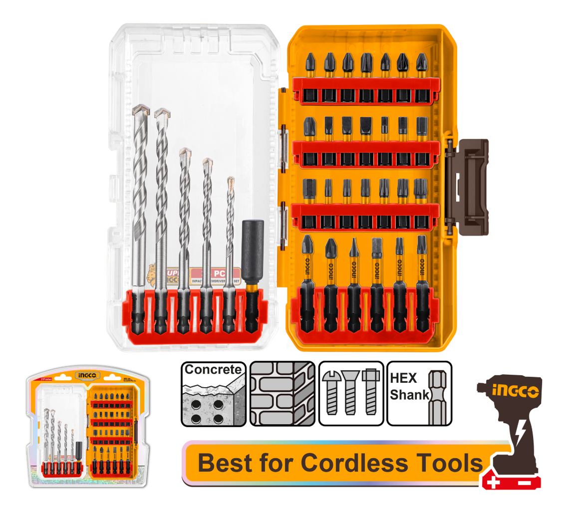 Set X33 Pcs Mechas Mamposteria Puntas Ingco Akdl11303 - Imagen 2