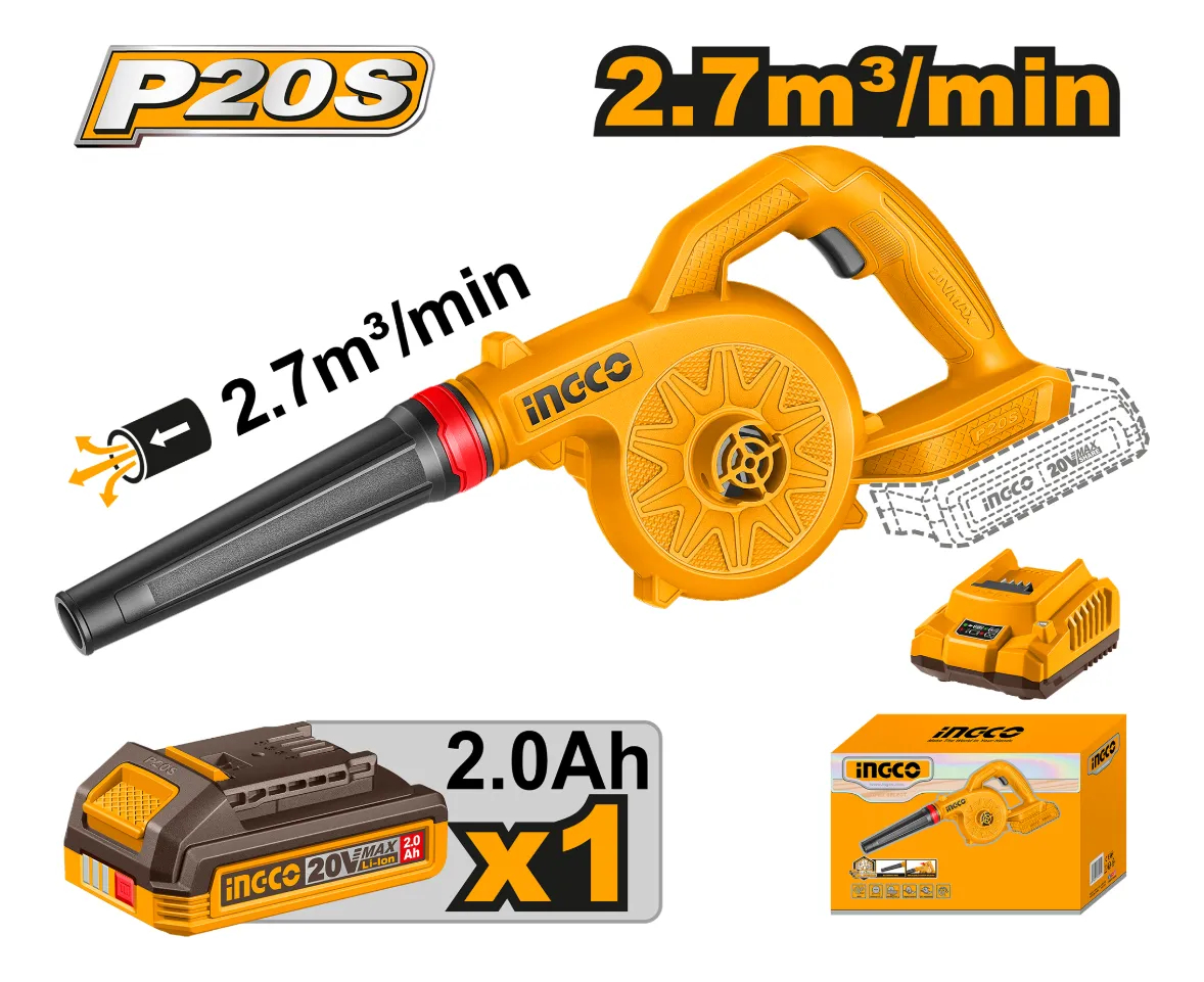 Sopladora P20s 2.7m3 Bat 2.0ah + Cargador Ingco Cabli20781 - Imagen 2