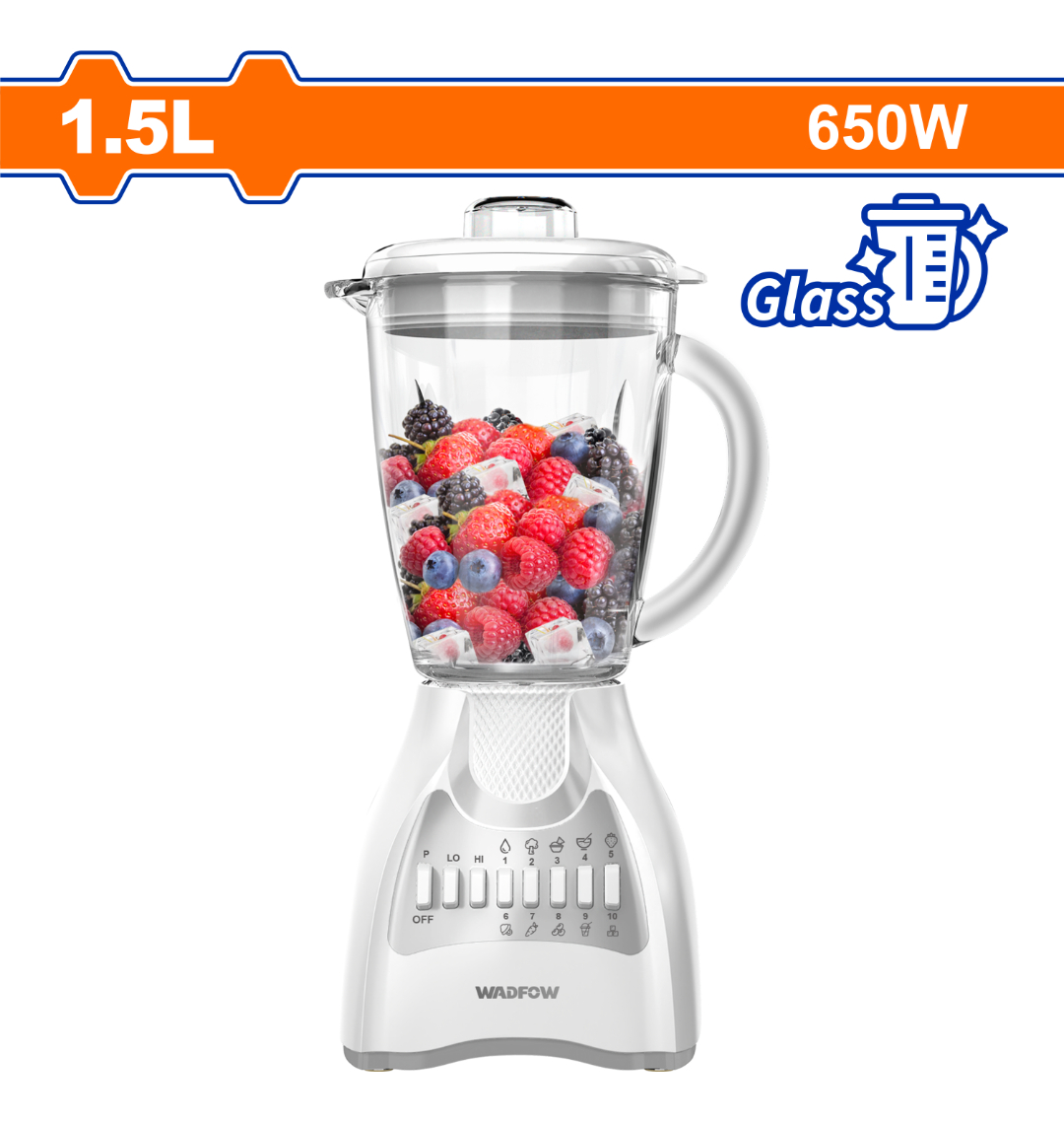 Licuadora 1.5l 650w Jarra De Vidrio 10 Velocidades Wadfow - Imagen 2