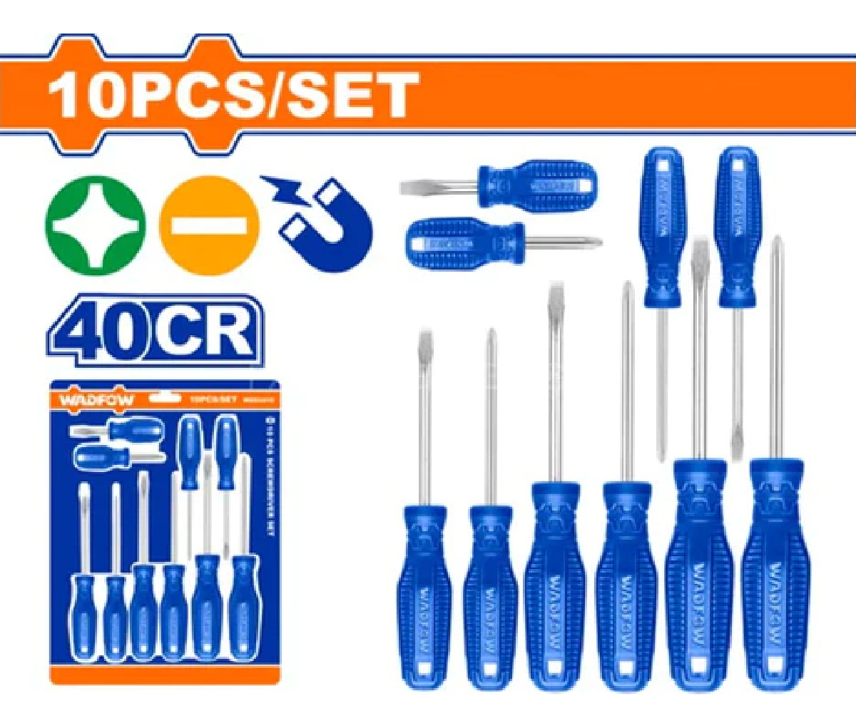 Juego Destornilladores 10 Piezas 5 Phillips 5 Planos Wadfow - Imagen 6