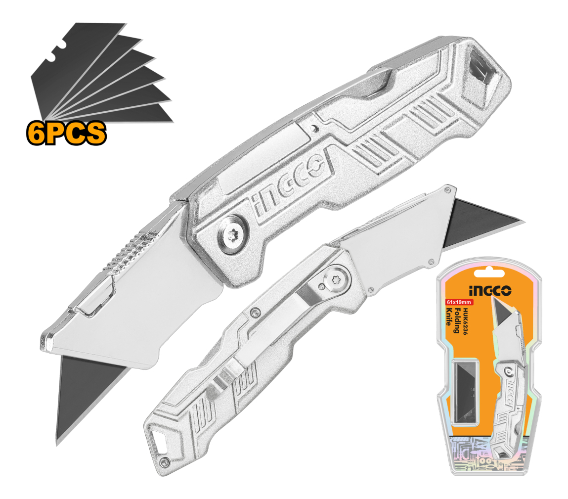 Trincheta De Aluminio Plegable Ingco Huk6236 C/5 Hojas - Imagen 2