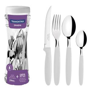 Juego Cubiertos En Pote Tramontina 24 Piezas Blanco Ipanema