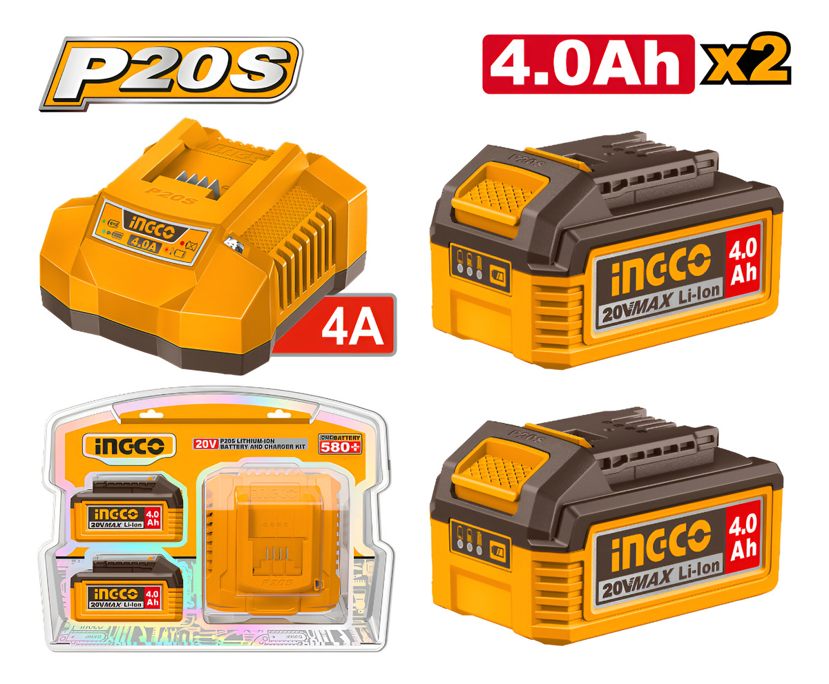 Kit 2 Baterías 20v 4,0ah + Cargador Fbcpk2013 Ingco - Imagen 2