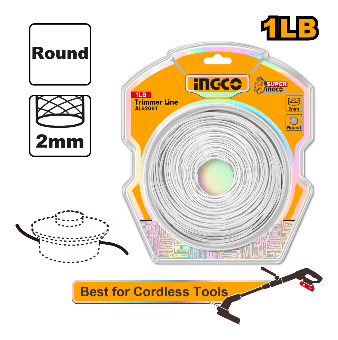 Carretel Tanza Para Desmalezadora 2.0mm Ingco Als2001 - Imagen 3