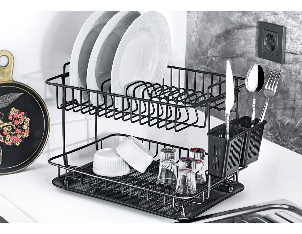 Escurridor Doble Con Bandeja 36.5x27x27cm Cromado Negro - Imagen 3