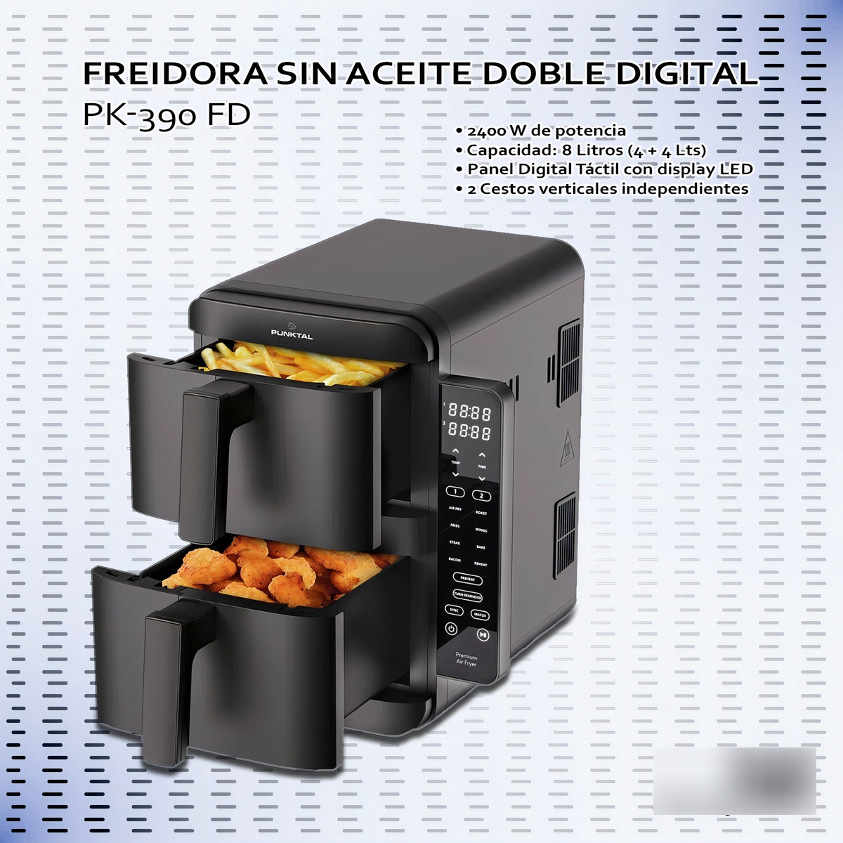 Freidora Sin Aceite Doble 4 + 4 Lts Digital Pk-390 Fd Color - Imagen 3
