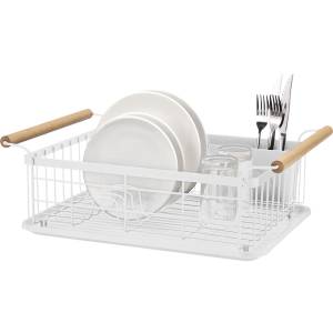 Escurridor Secaplato Metal Con Asas Madera Blanco 47x30x16cm