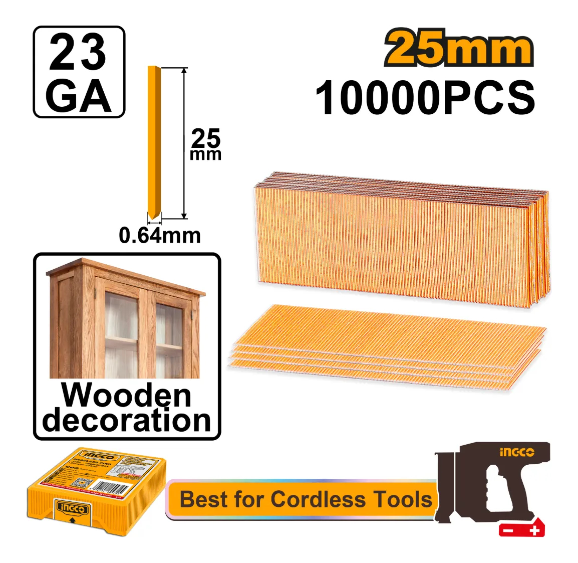 Set De Clavos Sin Cabeza Ingco 25mm 10000 Unidades Incluidas - Imagen 2