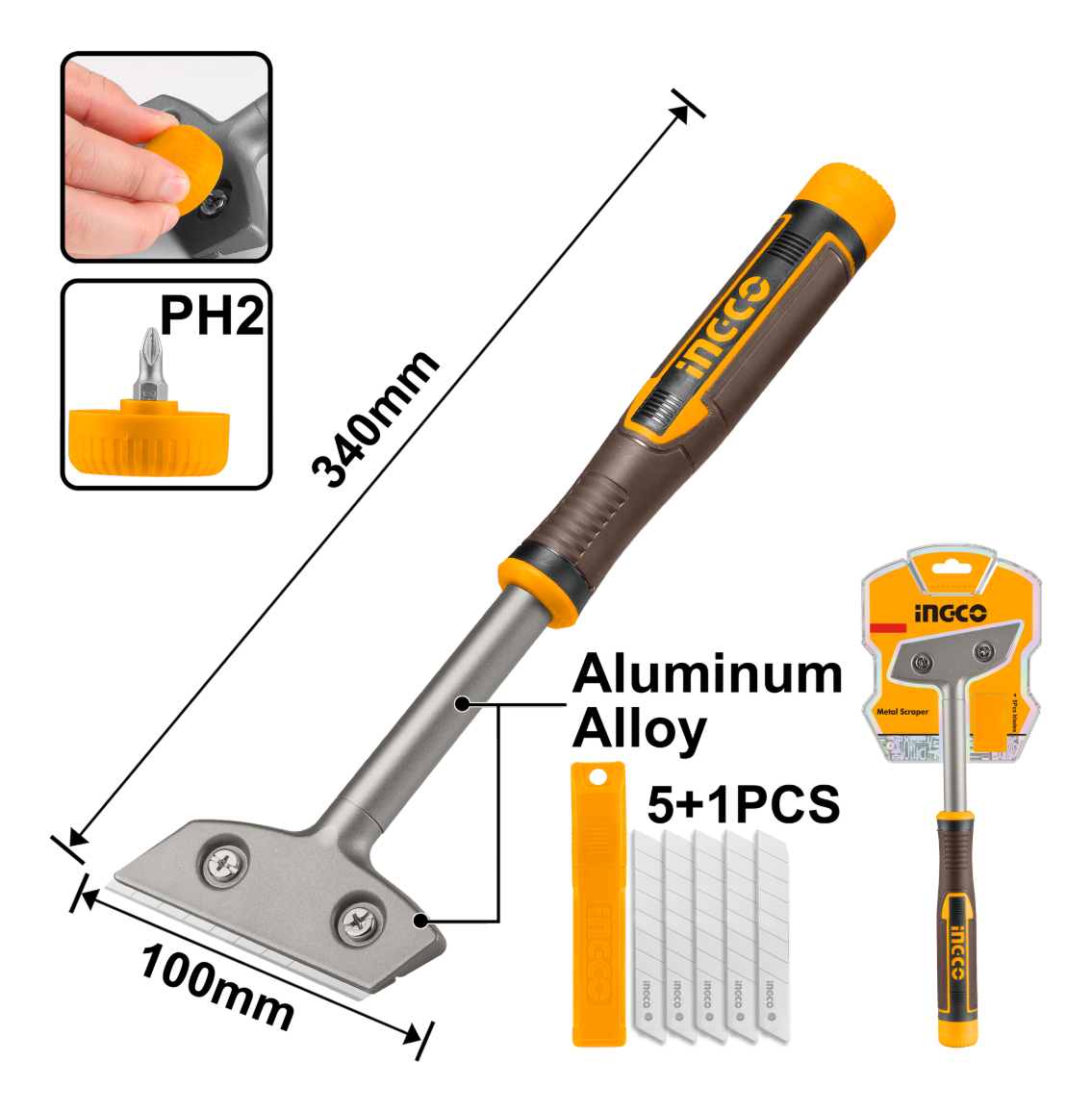 Escareador Metálico 340mm C/6 Hojas Sk5 Ingco Hgs3088 - Imagen 2