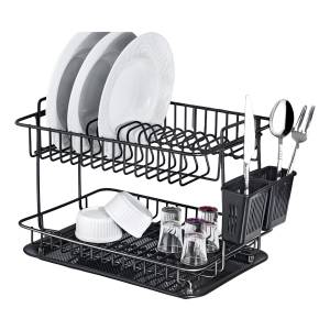 Escurridor Doble Con Bandeja 36.5x27x27cm Cromado Negro