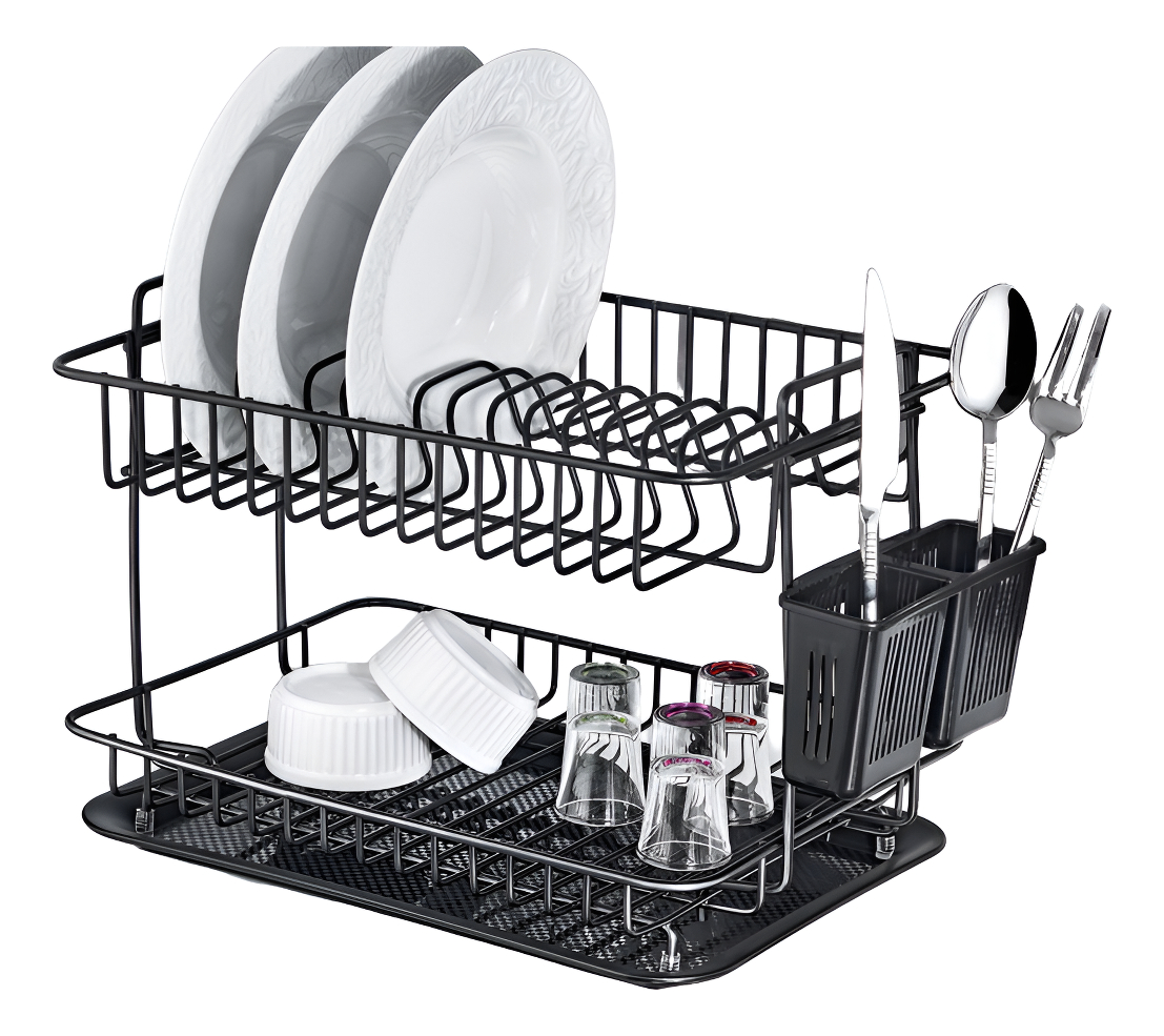 Escurridor Doble Con Bandeja 36.5x27x27cm Cromado Negro