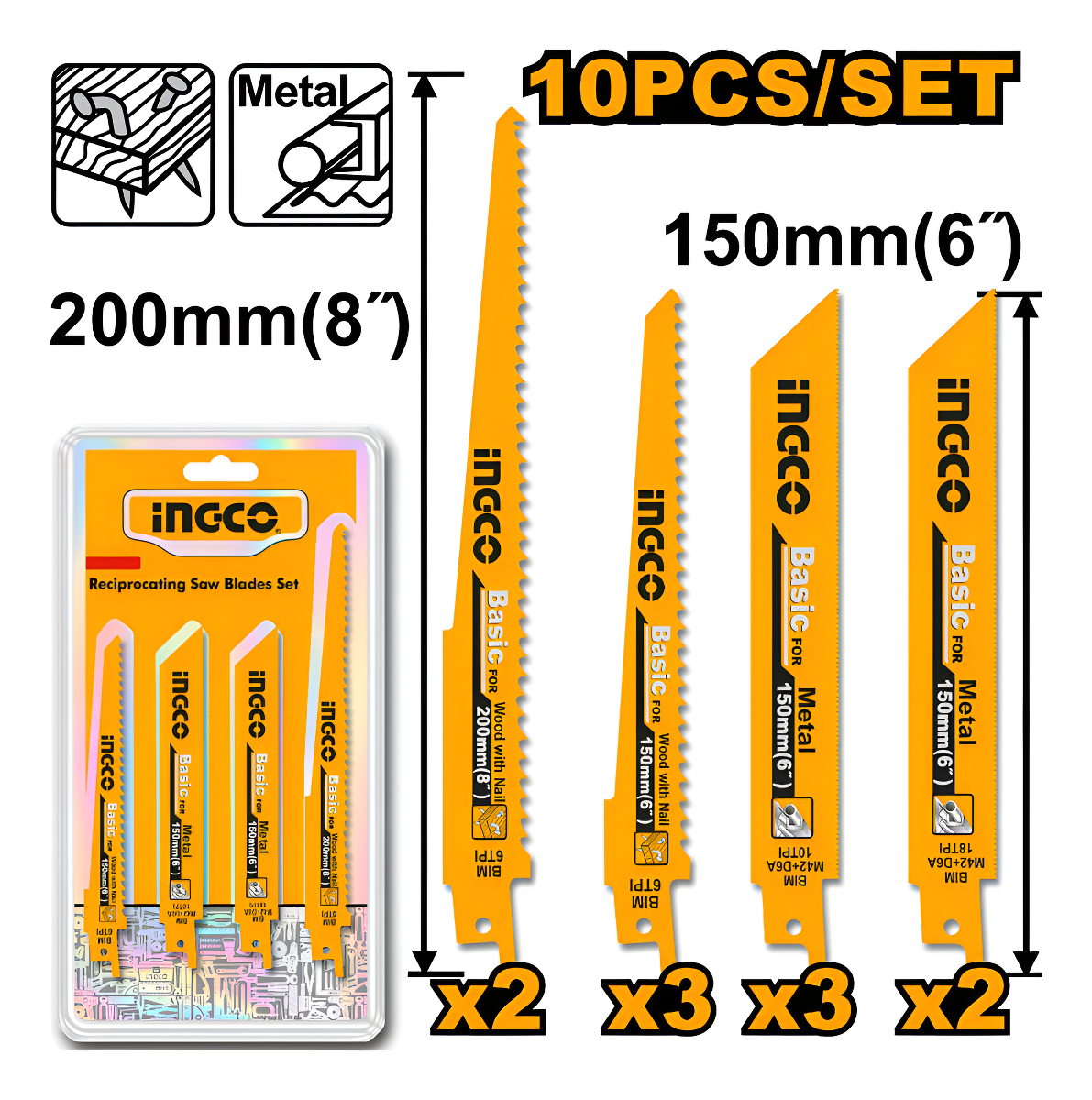 Set 10 Hojas Para Sierra Sable Metal Madera Ingco Rsb1001 - Imagen 3