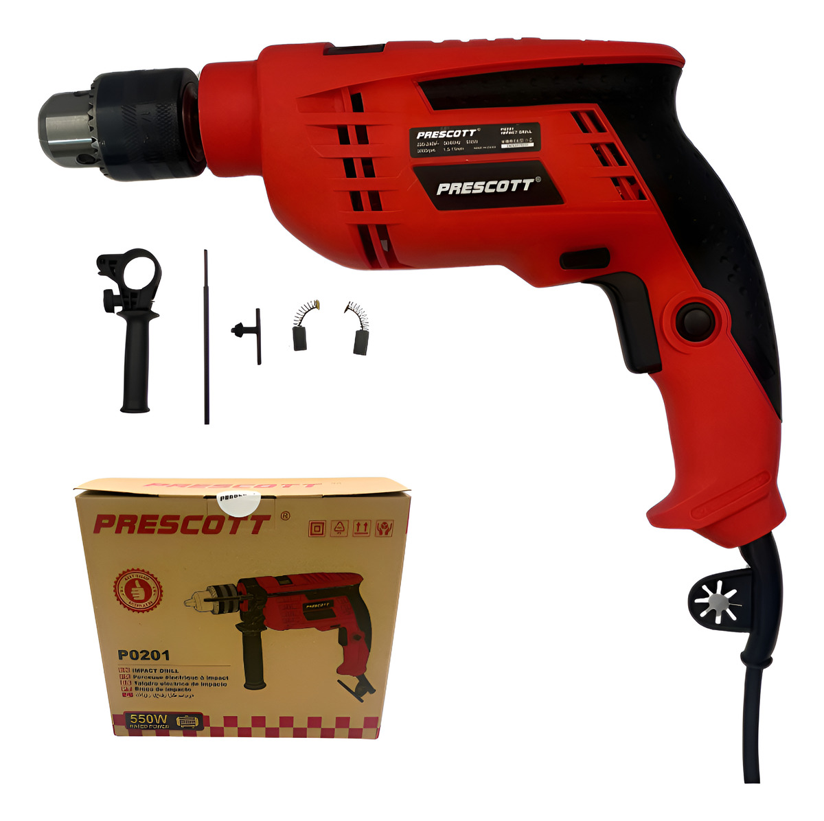 Taladro Percutor 550w 13mm Prescott Rojo