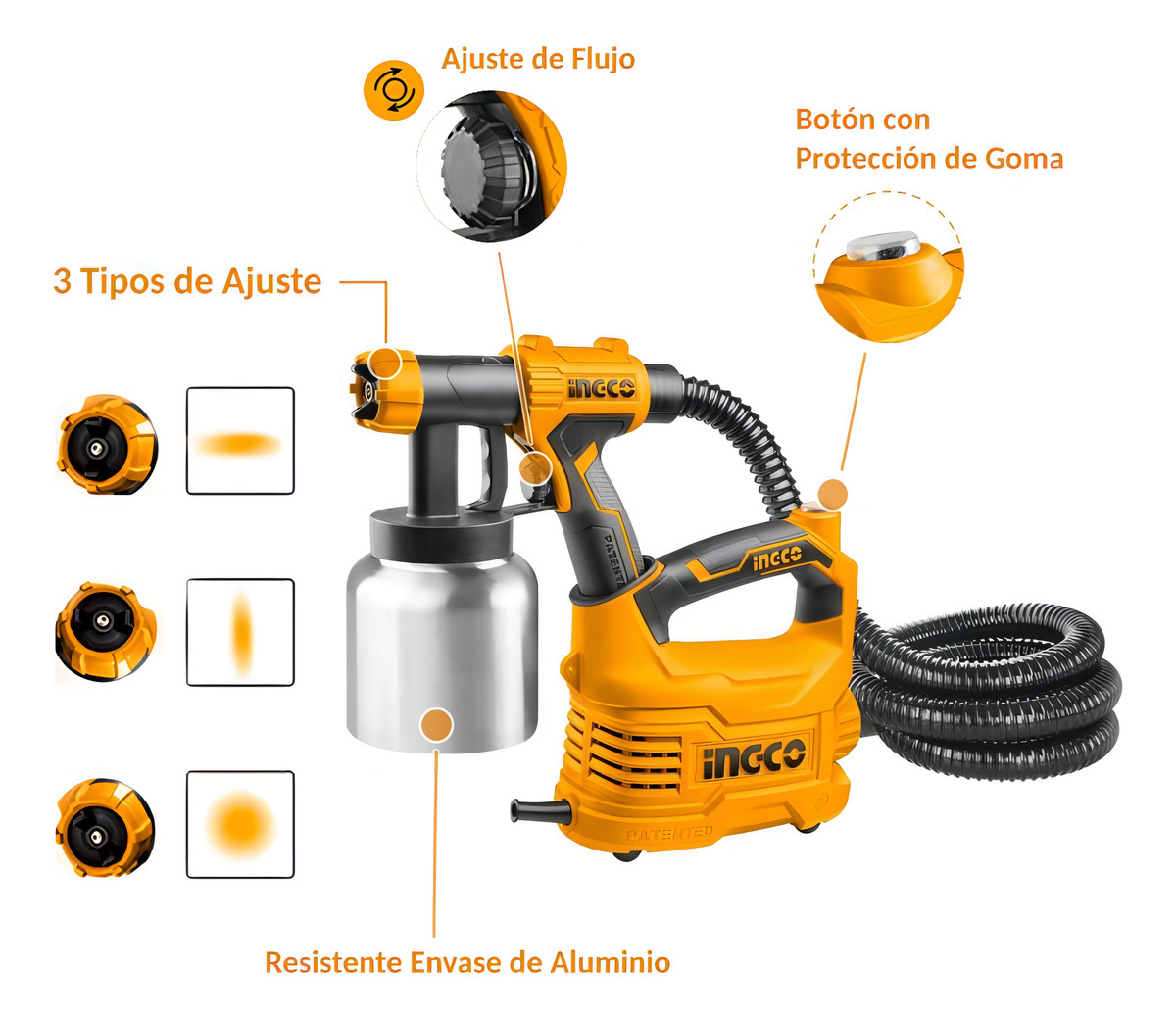 Ingco Spg5008-2 Pistola Rociadora Eléctrica Aluminio 550w Tacho Metálico Aluminio 800ml - Imagen 2