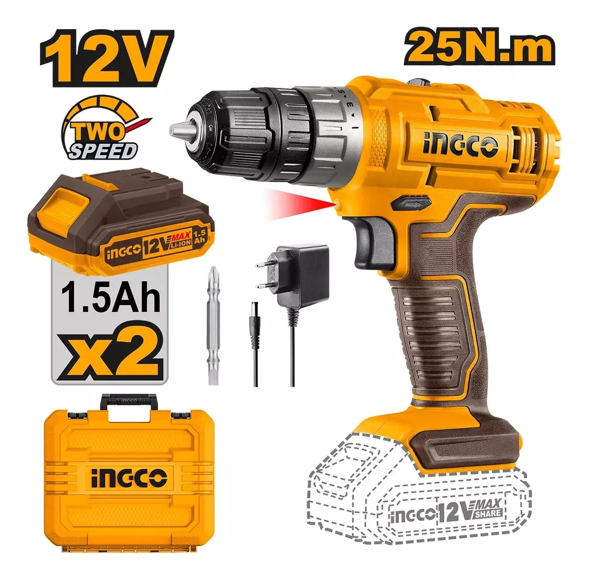 Taladro Inalambrico 25nm Ingco Cidli1228 - Imagen 3