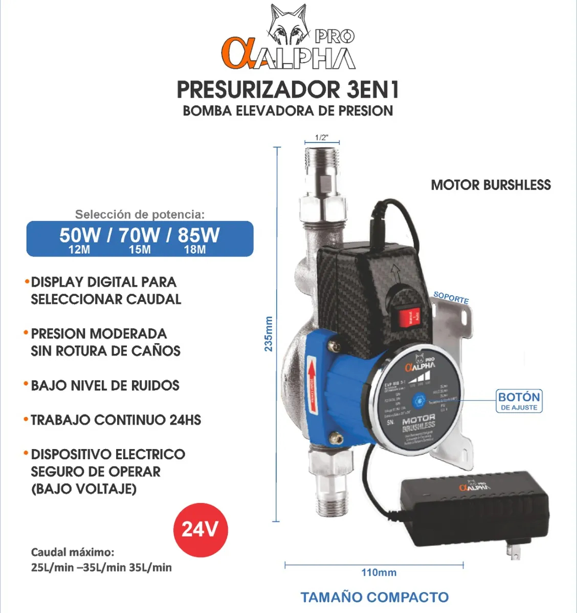 Presurizador 3 En 1 Alpha Pro 24v 50w-70w-85w Brushless - Imagen 2