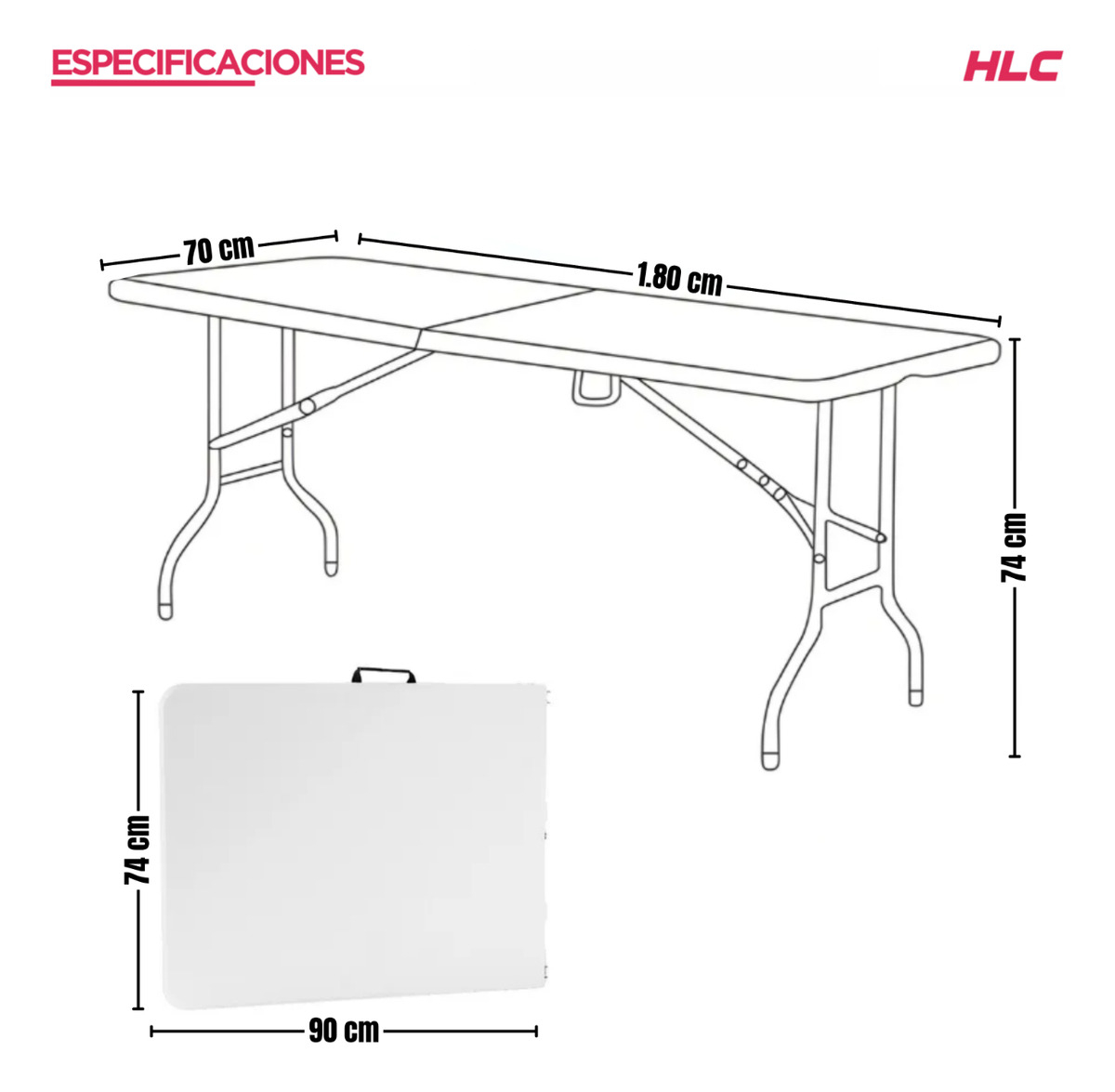 Mesa Plegable Plástico Resistente 180x70cm - Imagen 4