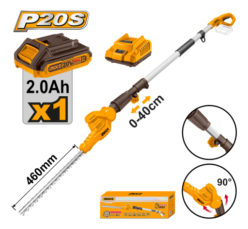 Cortaseto Podador De Altura Inalámbrico 20v Bat+carg Ingco - Imagen 2