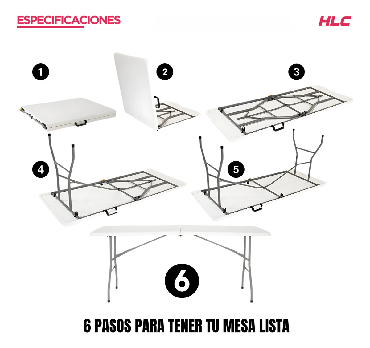 Mesa Plegable Plástico Resistente 180x70cm - Imagen 2