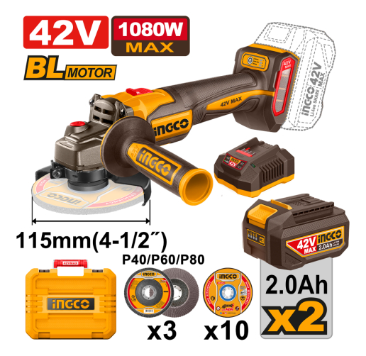 Amoladora 42v 4-1/2 Completa Cagli4108112 Ingco - Imagen 2