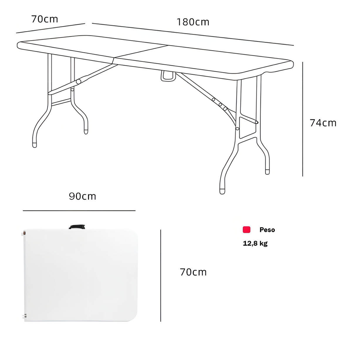 Mesa De Exterior Swiss Armor Plegable De Plástico/acero Color Blanco - Imagen 2