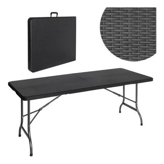 Mesa Para Jardin Plegable Pvc Simil Ratan Reforzada 180x74 - Imagen 3