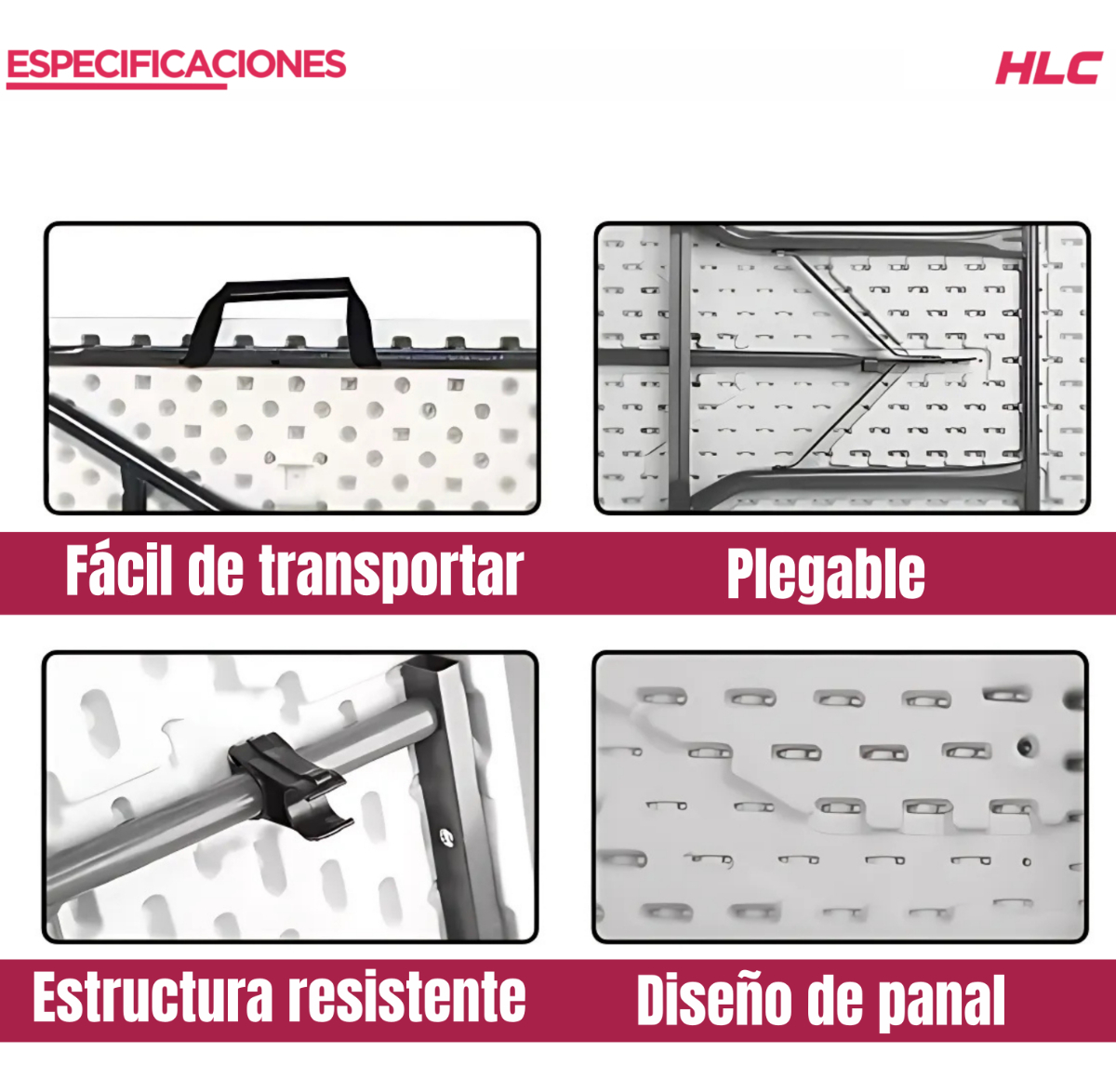 Mesa Plegable Plástico Resistente 180x70cm - Imagen 3